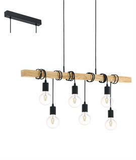 Oak Wood Bar Pendant - Adjustable Lamp Flexes & Two Sizes