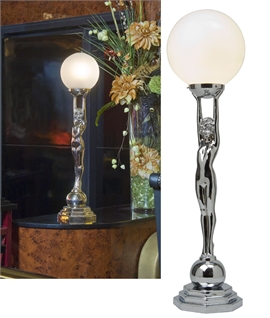 Art Deco Table Lamp - Woman Holding Globe