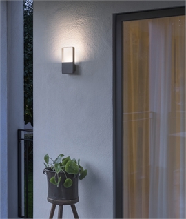 Exterior Wall Light in Dark Grey with Clear Block