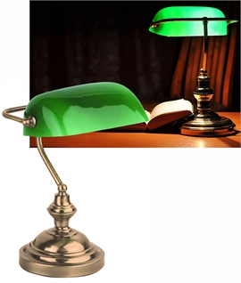 Traditional Bankers Lamp in Old Gold Finish with Green Shade