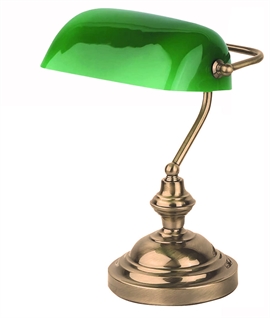 Traditional Bankers Lamp in Old Gold Finish with Green Shade