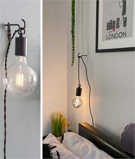 Bare Bulb Hook Wall Light with Twisted Flex