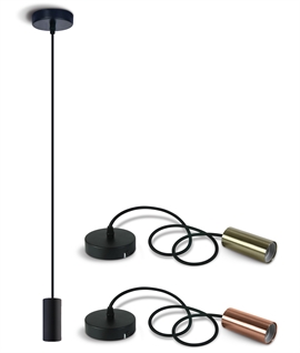 Single E27 Cylinder Pendant with Black Flex - 3 Options Single E27 Cylinder Pendant with Black Flex - 3 Options