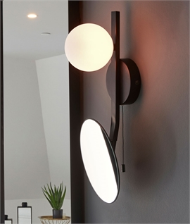 Adjustable Mirror Black Bathroom Wall Light with Opal Shade