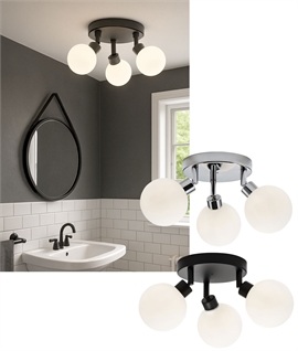 IP44 Bathroom Black or Chrome Triple Globe Ceiling Light 