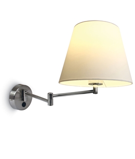 Brushed Chrome Extending Arm Wall Light with White Shade