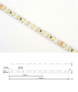 Bin End - 3 Metre Long 24v Tunable White LED Strip Light 9.6 W/m – 2700K to 6000K – IP20