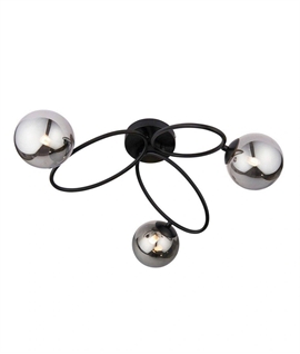 Endon 95289 3-Light Black & Smokde Glass Ceiling Fixture 