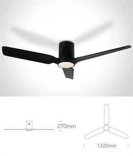 Modern Triple Wooden Blade LED Ceiling Fan - White or Black