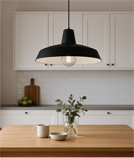 Black Aluminum Shallow Pendant Light with Silver Reflective Interior