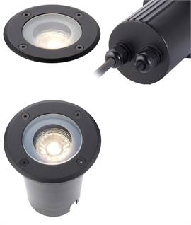Black Stainless Steel Ground Light For GU10 Mains Bulbs - 105mm Bezel 