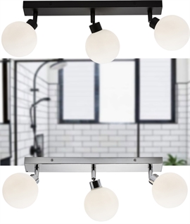 Triple Opal Globe Bathroom Ceiling Bar - Black or Chrome IP44 Zone 2