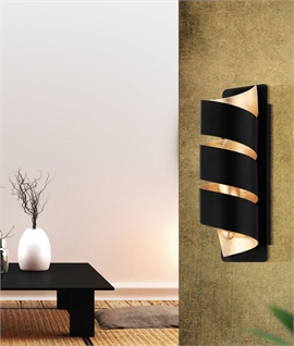 Black Spiral Wall Sconce - Lined in Gold