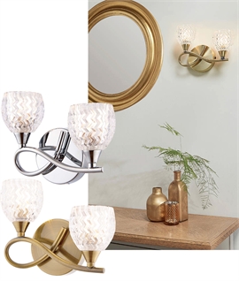 Bracket Wall Light with Twin Glass Shades - Brass or Chrome Finish