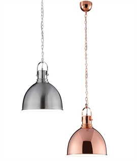 Breakfast Bar Parabolic Style Light Pendant - Copper or Satin Nickle finish with Chain Suspension