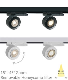 15w Zoom Adjustable Track Spotlight - Widely Compatitible COB LED & Removable Honeycomb