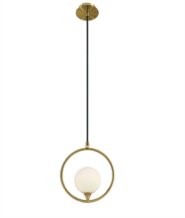 Cafe Style Hoop Light Pendant with White Globe for Stylish Lighting