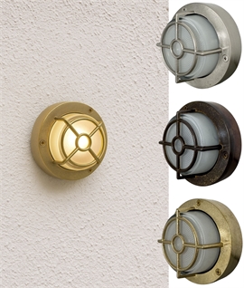 Cast Brass Miniature Guarded Bulkhead Wall Light with Diffused Glass - Mains G9 Lamp Cast Brass Miniature Guarded Bulkhead Wall Light with Diffused Glass - Mains G9 Lamp
