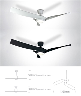LED Ceiling Fan with Curved Triple Blades - Black or White