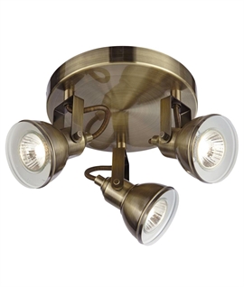 Adjustable Antique Brass Traditional Triple Spotlight
