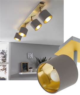 Adjustable Ceiling Spotlight - 4 Fabric Shades Lined in Gold