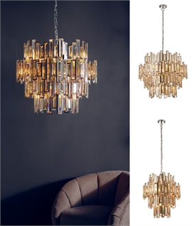 Champagne Crystal and Chrome Chandelier  - Classic design with a colour twist