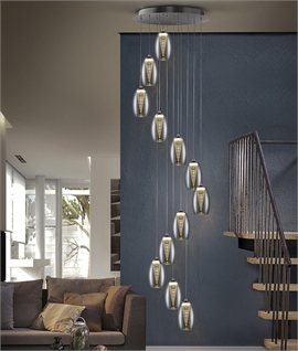 LED Chrome & Vortex Glass Cascading 3 Metre Drop Light