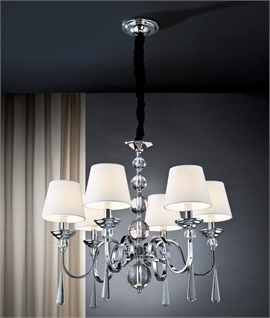 LED Chrome Chandelier with Crystal & White Shades 