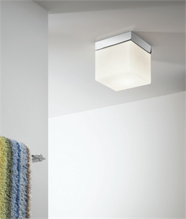 Opal Glass Cube and Chrome Ceiling Light - Suitable for Bathrooms 