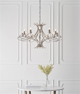 Contemporary Polished Nickel 12 Arm Art Nouveau Chandelier