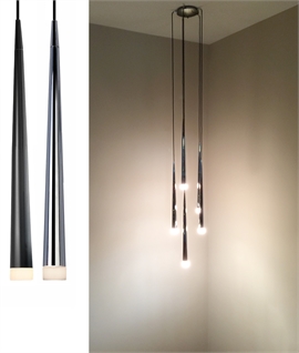 Long Drop 5 Light Pendant with Fluted 5 Shades - Black, White or Chrome