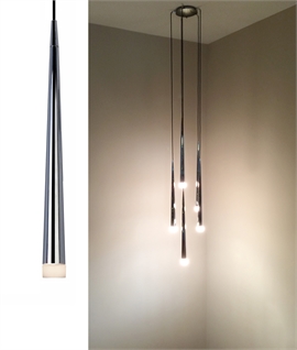 Long Drop 5 Light Pendant with Fluted Chrome Shades 