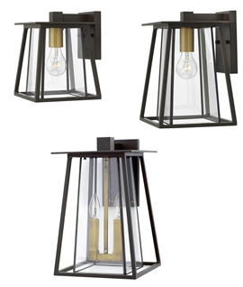 Contemporary Glazed Exterior Bracket Wall Lantern - Bronze with Brass Lampholder