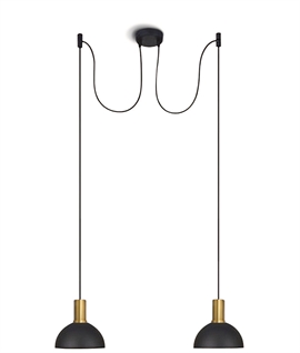 Two Light Ceiling Pendant with Adjustable Twin Drops - all black or black & brass