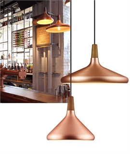 Brushed Copper Flared Light Pendants with Walnut Wood Finial