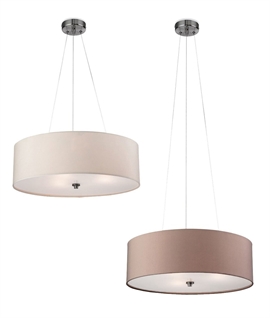 Medium Drum Wire-Suspended Pendant Light with Diffuser – Cream or Taupe Fabric Shade