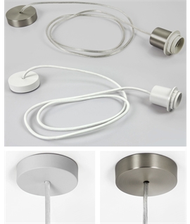 Complete E27 Pendant inc Ceiling Canopy, Flex & Lampholder - White or Matt Nickel