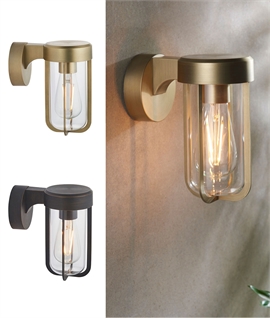 IP44 Cage and Glass Wall Light - Brushed Gold Or Bronze