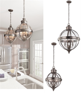 Vintage Chain Suspended Ball Light Pendant in Antique Nickel