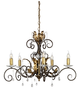 5 Light Elegant Rococo Style Chandeliers - Crystal Adorned