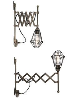 Concertina Arm Wall Light with Caged Lamp
