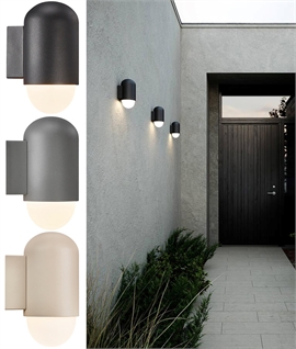 Capsule Design Exterior Wall Light in Aluminium with Opal Glass
