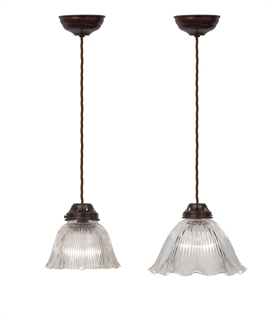Antique Bronze Ribbed Glass Frill Pendant