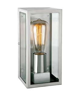 Simple Flush-Mounted Wall Lantern In Clear Glass - Chrome or Black