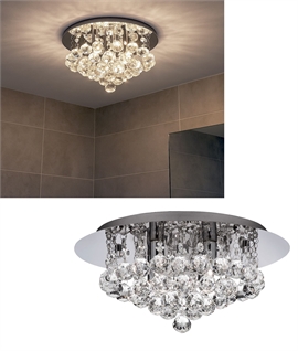 Glamorous Flush Mounted Bathroom Ceiling Light with Drop Crystals 