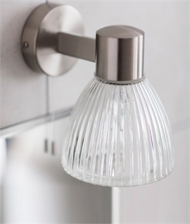 Parisienne Bathroom Wall Light with Ribbed Glass Shade and Pull Cord – IP44 Rated