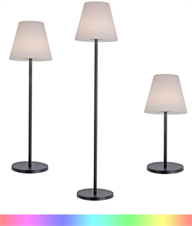 Patio Floor Lamp Adjustable Height & Rechargeable - Colour Changing with Black Base & White Shade