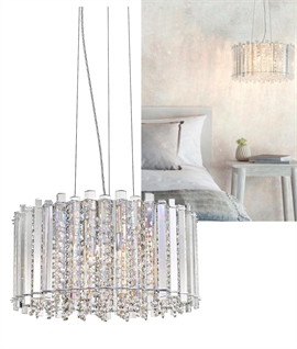Crystal Drum Light - Adorned with Crystal Drops on Wire Suspension