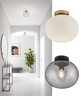 Flush Mounted Glass Globe and Metal Wall or Ceiling Light 
