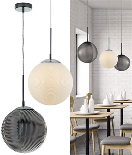 Globe Pendant Light with Textured Glass - Smoke or Opal 